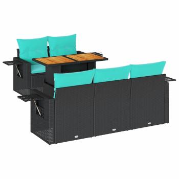 6-tlg. Garten-Sofagarnitur mit Kissen Schwarz Poly Rattan