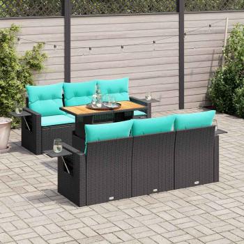 ARDEBO.de - 7-tlg. Garten-Sofagarnitur mit Kissen Schwarz Poly Rattan