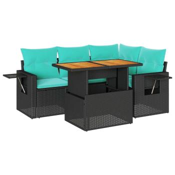 5-tlg. Garten-Sofagarnitur mit Kissen Schwarz Poly Rattan