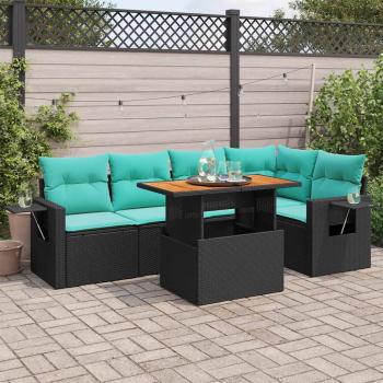 ARDEBO.de - 6-tlg. Garten-Sofagarnitur mit Kissen Schwarz Poly Rattan