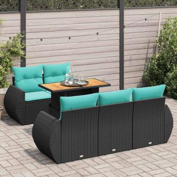 ARDEBO.de - 6-tlg. Garten-Sofagarnitur mit Kissen Schwarz Poly Rattan