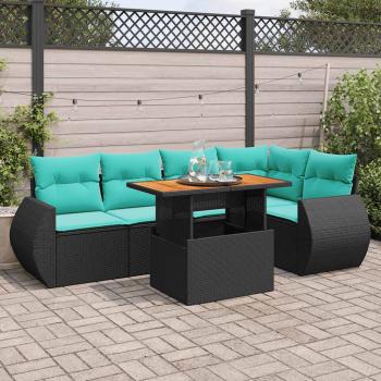 ARDEBO.de - 6-tlg. Garten-Sofagarnitur mit Kissen Schwarz Poly Rattan