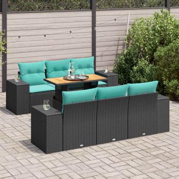ARDEBO.de - 7-tlg. Garten-Sofagarnitur mit Kissen Schwarz Poly Rattan