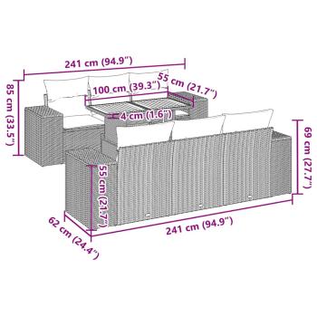 7-tlg. Garten-Sofagarnitur mit Kissen Schwarz Poly Rattan