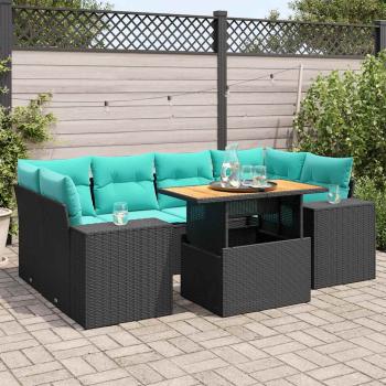 ARDEBO.de - 7-tlg. Garten-Sofagarnitur mit Kissen Schwarz Poly Rattan