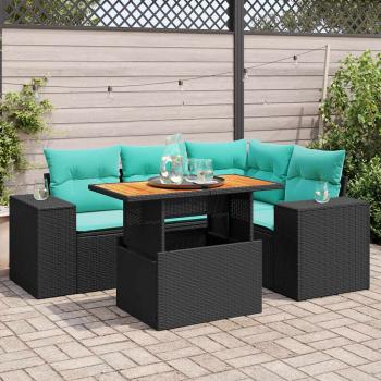 ARDEBO.de - 5-tlg. Garten-Sofagarnitur mit Kissen Schwarz Poly Rattan