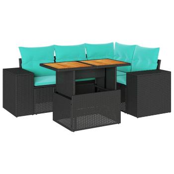 5-tlg. Garten-Sofagarnitur mit Kissen Schwarz Poly Rattan