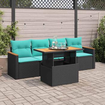 ARDEBO.de - 5-tlg. Garten-Sofagarnitur mit Kissen Schwarz Poly Rattan