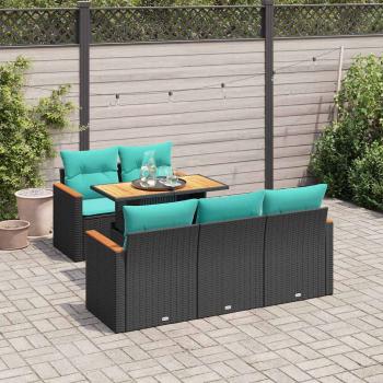 ARDEBO.de - 6-tlg. Garten-Sofagarnitur mit Kissen Schwarz Poly Rattan