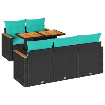 6-tlg. Garten-Sofagarnitur mit Kissen Schwarz Poly Rattan