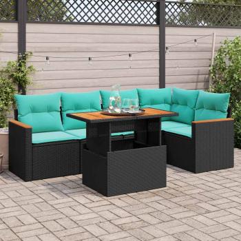 ARDEBO.de - 6-tlg. Garten-Sofagarnitur mit Kissen Schwarz Poly Rattan