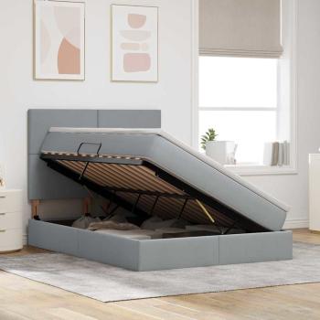 ARDEBO.de - Bett mit LED-Lichtleisten Hellgrau 140 x 190 cm Stoff