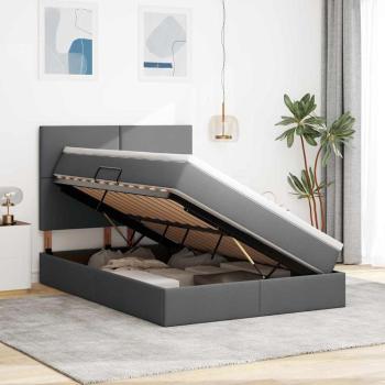LED-Speicherbett mit Matratze Dunkelgrau 140 x 190 cm Stoff