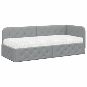 Eckbettgestell mit Matratze Hellgrau 80 x 200 cm Stoff