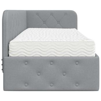 Eckbettgestell mit Matratze Hellgrau 80 x 200 cm Stoff