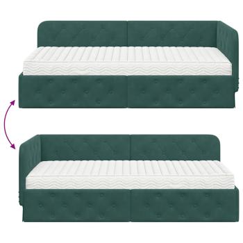 Eckbettgestell mit Matratze Dunkelgrün 90 x 200 cm Samt