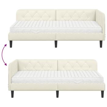 Eckbettgestell mit Matratze mit Kopfteil Creme 90 x 190 cm Samt