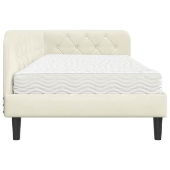 Eckbettgestell mit Matratze mit Kopfteil Creme 90 x 190 cm Samt