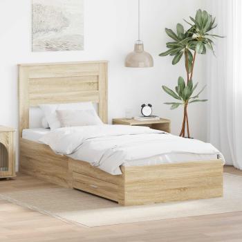 ARDEBO.de - Bettrahmen Sonoma Eiche und Silber 75 x 190 cm Holzwerkstoff