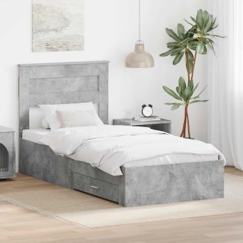 ARDEBO.de - Bettrahmen Beton Grau und Silber 75 x 190 cm Holzwerkstoff