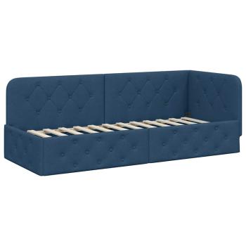Eckbettgestell mit Kopfteil Blau 80 x 200 cm Stoff