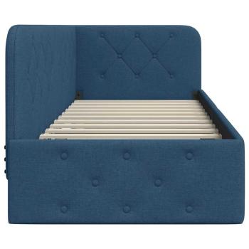 Eckbettgestell mit Kopfteil Blau 80 x 200 cm Stoff