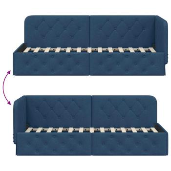 Eckbettgestell mit Kopfteil Blau 80 x 200 cm Stoff
