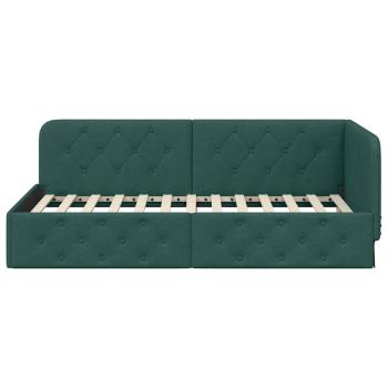 Eckbettgestell mit Kopfteil Dunkelgrün 90 x 200 cm Stoff
