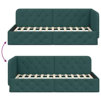 Eckbettgestell mit Kopfteil Dunkelgrün 90 x 200 cm Stoff