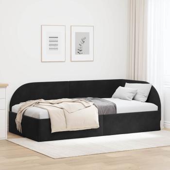 ARDEBO.de - Eckbettgestell mit Kopfteil Schwarz 90 cm x 190 cm Stoff
