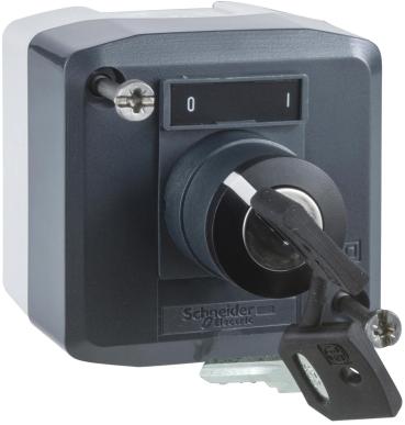 ARDEBO.de Schneider Electric XALD144 Aufbaugehäuse, Harmony XALD, Kunststoff, dunkelgrau, 1 Schlüsselwahlschalter, O-I, 22mm, 1Schließer