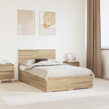 ARDEBO.de - Bettrahmen mit Kopfteil Sonoma-Eiche 120 x 200 cm Holzwerkstoff