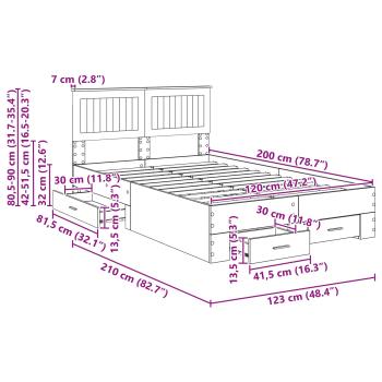 ARDEBO.de - Bettrahmen mit Kopfteil Sonoma-Eiche 120 x 200 cm Holzwerkstoff