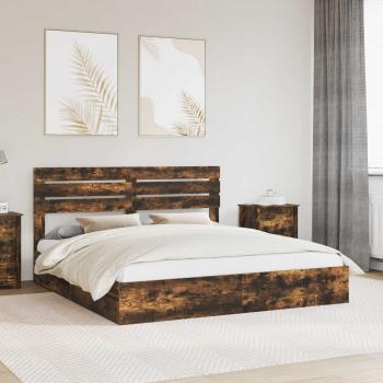 ARDEBO.de - Aufbewahrungsbett Geräucherte Eiche 180 x 200 cm Holzwerkstoff