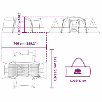 Familienzelt mit Dach Blau und Grau 760 x 645 x 230 cm