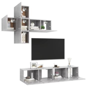 7-tlg. TV-Schrank-Set Betongrau Holzwerkstoff