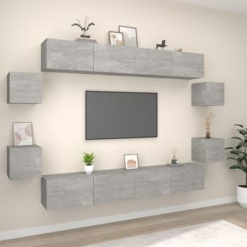ARDEBO.de - 8-tlg. TV-Schrank-Set Betongrau Holzwerkstoff