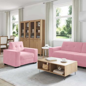 Sofa 3 pcs Rosa Leinenmischgewebe