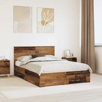 ARDEBO.de - Bettrahmen mit Kopfteil Altholz 140 x 190 cm Holzwerkstoff