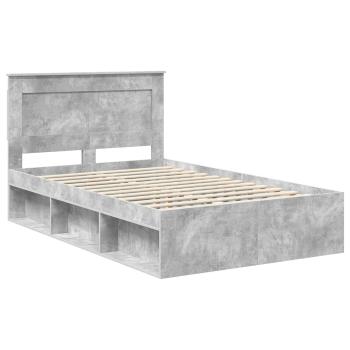 Bettrahmen Beton Grau 135 x 190 cm Massives Kiefernholz