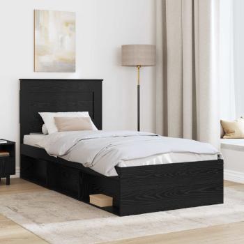 Bettrahmen Schwarz 90 x 190 cm Massives Kiefernholz