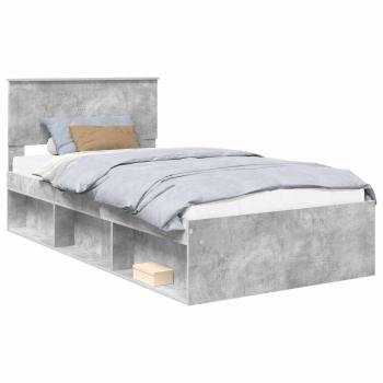 Bettrahmen Beton Grau 100 x 200 cm Massives Kiefernholz