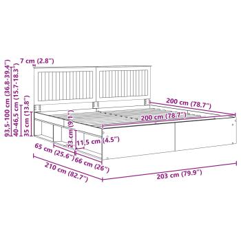 Bettrahmen Graues Sonoma 200 x 200 cm Massives Kiefernholz