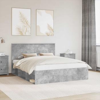 ARDEBO.de - Bettrahmen mit Kopfteil Beton 160 x 200 cm Massives Kiefernholz