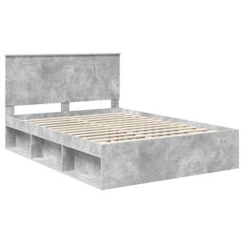 Bettrahmen Beton Grau 135 x 190 cm Massives Kiefernholz