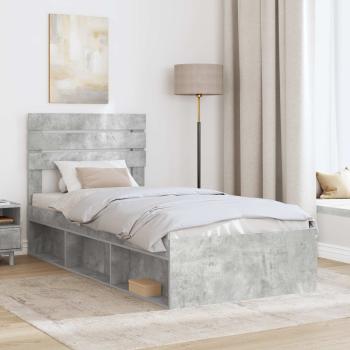 ARDEBO.de - Bettrahmen Beton Grau 100 x 200 cm Massives Kiefernholz