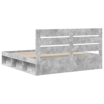 Bettrahmen mit Kopfteil Beton 200 x 200 cm Massives Kiefernholz