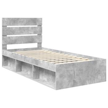 Bettrahmen mit Kopfteil Beton 90 x 200 cm Massives Kiefernholz