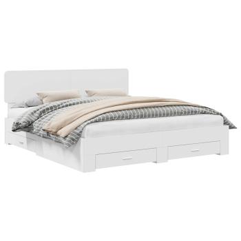 Bettrahmen mit Kopfteil Weiß 200 x 200 cm Holzwerkstoff