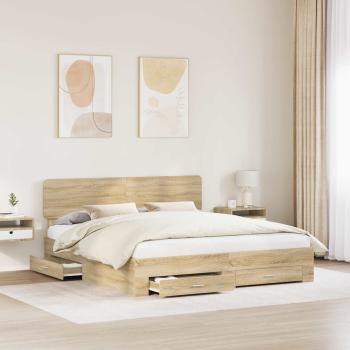 ARDEBO.de - Bettrahmen mit Kopfteil Sonoma-Eiche 200 x 200 cm Holzwerkstoff